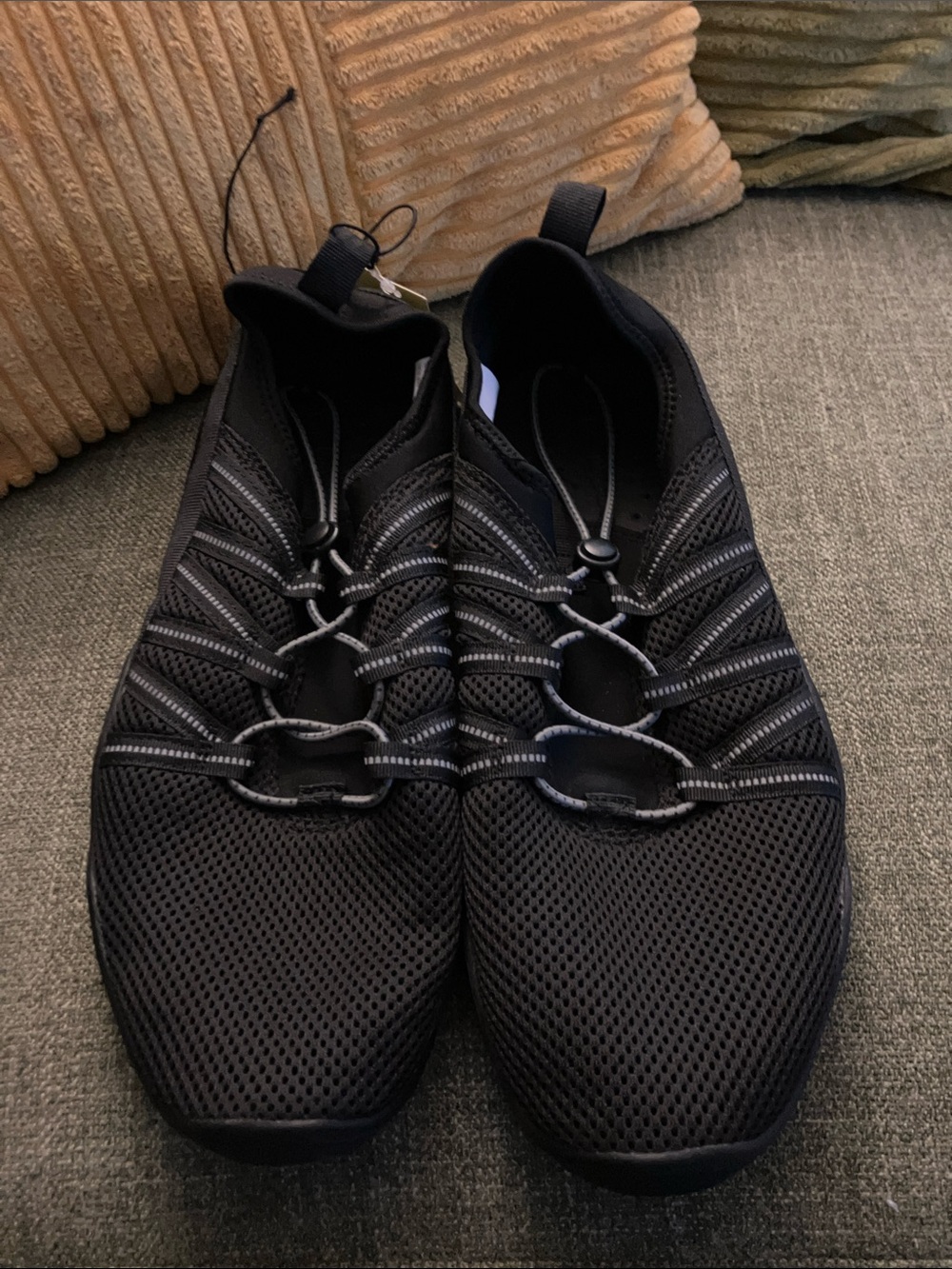 all in motion Black Mesh Elastic-Lace Slip-On Boat Shoes